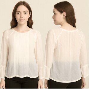 Anthropologie Seen Worn Kept Women's White Sheer Long Sleeve Pleated Blouse Top